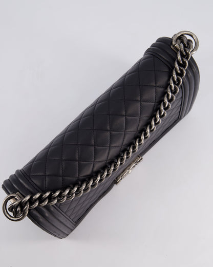 Chanel Black Medium Boy Bag in Lambskin Leather with Ruthenium Hardware