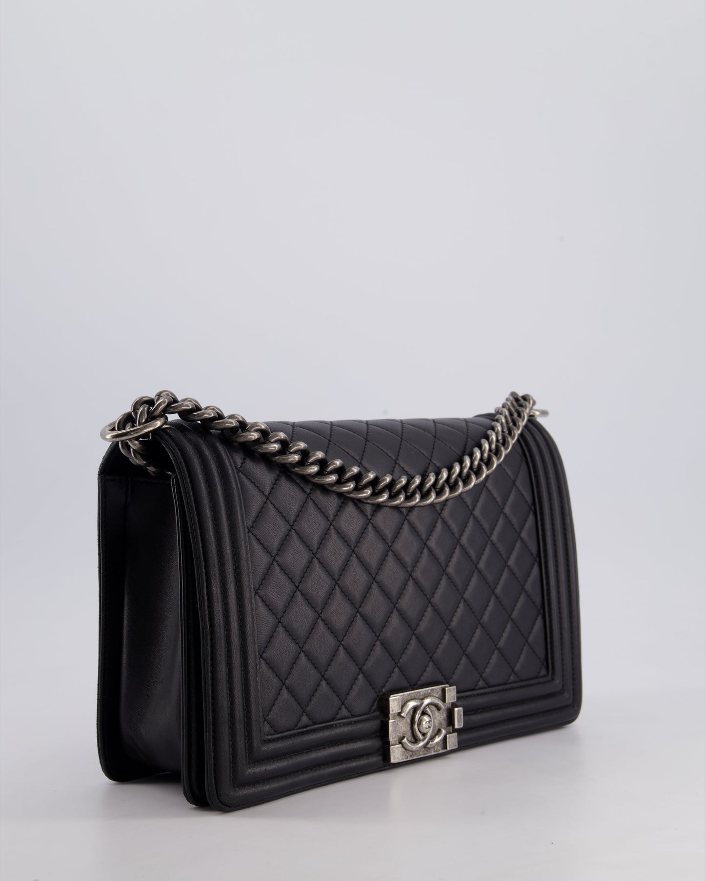 Chanel Black Medium Boy Bag in Lambskin Leather with Ruthenium Hardware