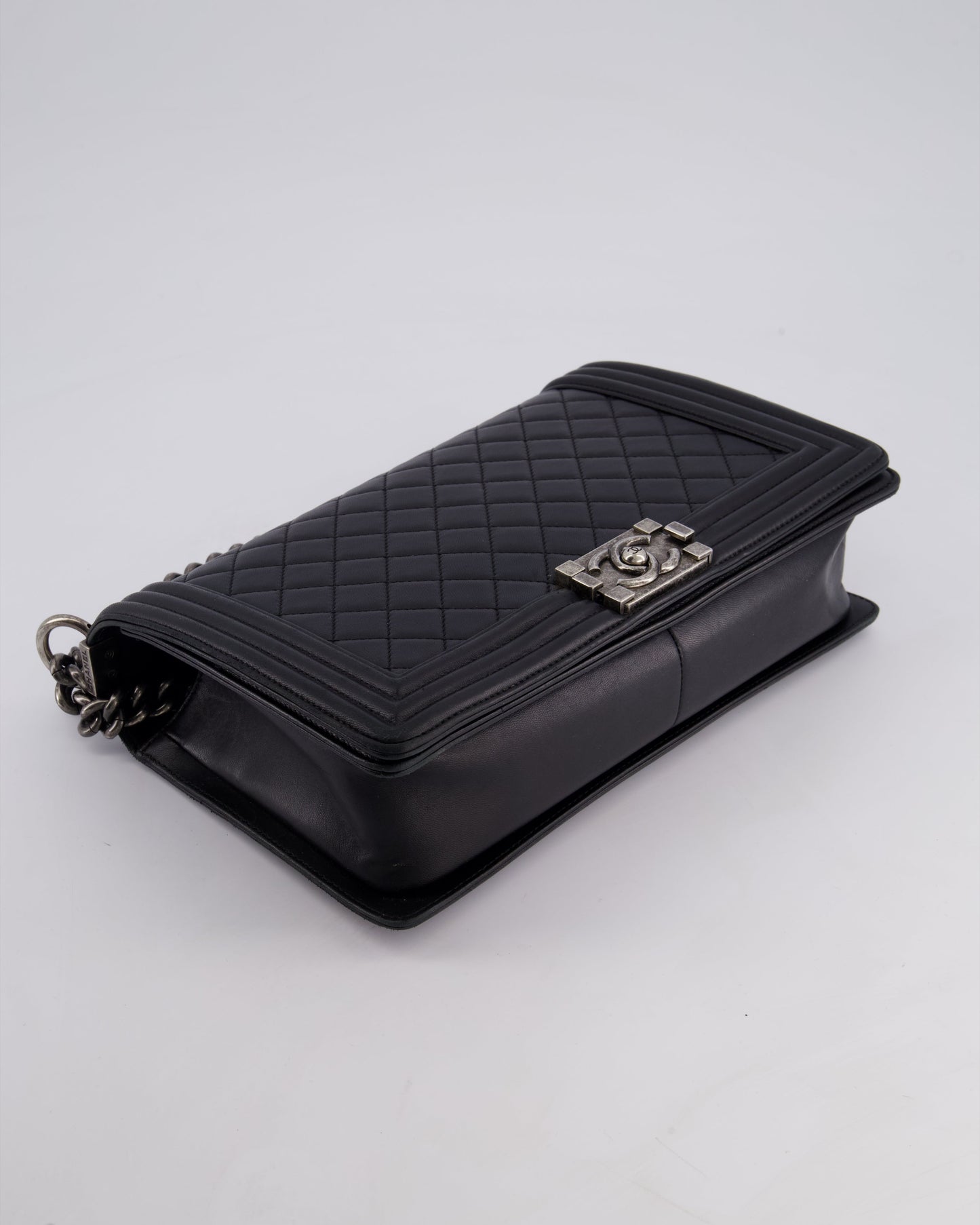 Chanel Black Medium Boy Bag in Lambskin Leather with Ruthenium Hardware