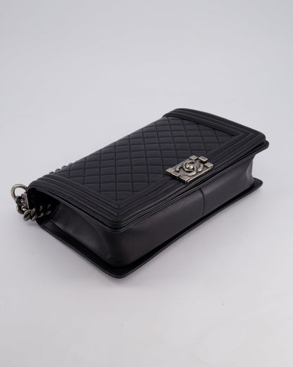 Chanel Black Medium Boy Bag in Lambskin Leather with Ruthenium Hardware