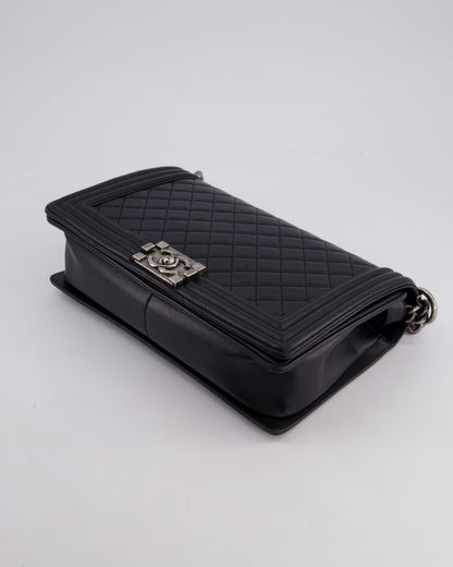 Chanel Black Medium Boy Bag in Lambskin Leather with Ruthenium Hardware