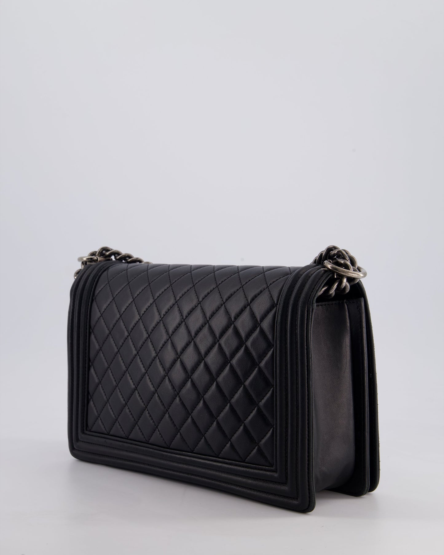 Chanel Black Medium Boy Bag in Lambskin Leather with Ruthenium Hardware