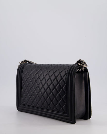 Chanel Black Medium Boy Bag in Lambskin Leather with Ruthenium Hardware