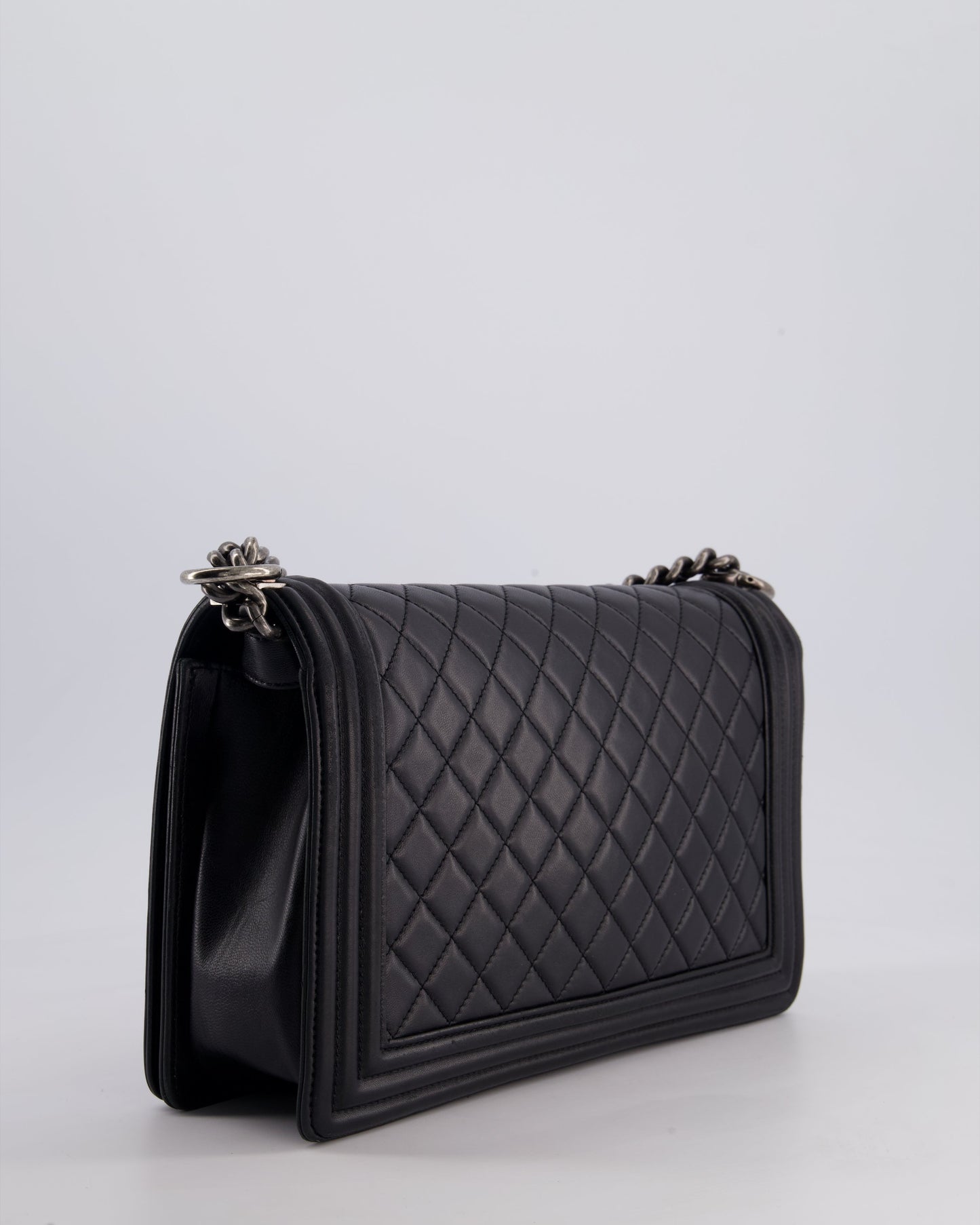 Chanel Black Medium Boy Bag in Lambskin Leather with Ruthenium Hardware