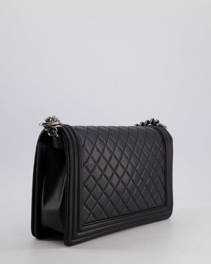 Chanel Black Medium Boy Bag in Lambskin Leather with Ruthenium Hardware