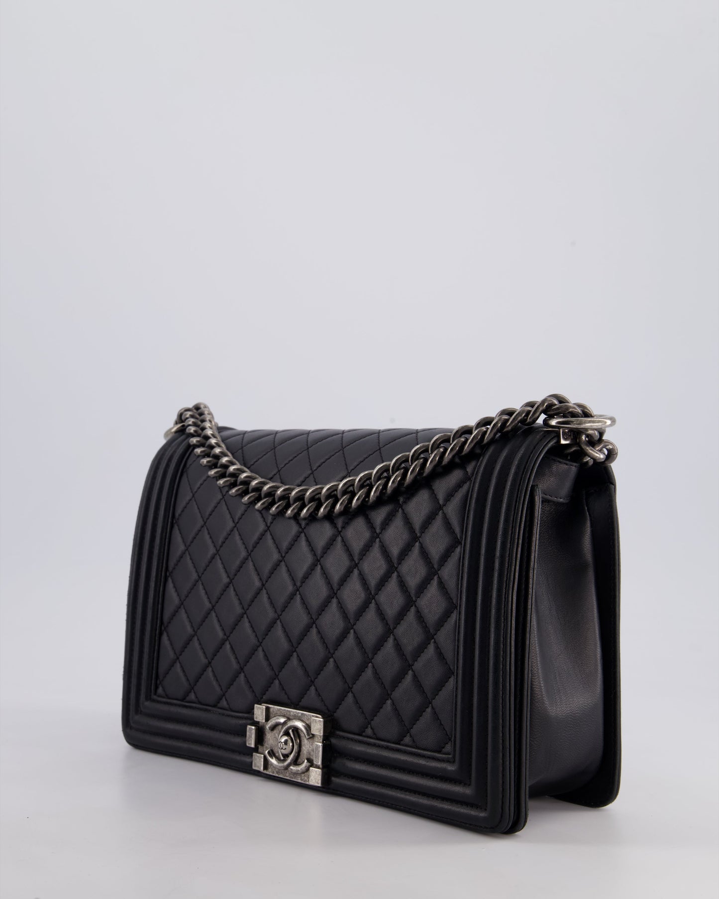Chanel Black Medium Boy Bag in Lambskin Leather with Ruthenium Hardware
