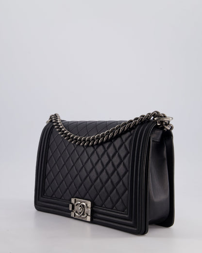 Chanel Black Medium Boy Bag in Lambskin Leather with Ruthenium Hardware