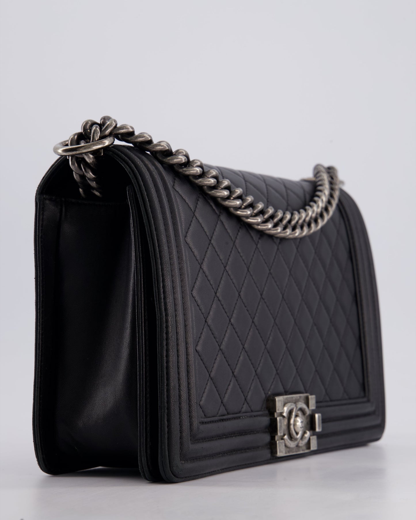 Chanel Black Medium Boy Bag in Lambskin Leather with Ruthenium Hardware