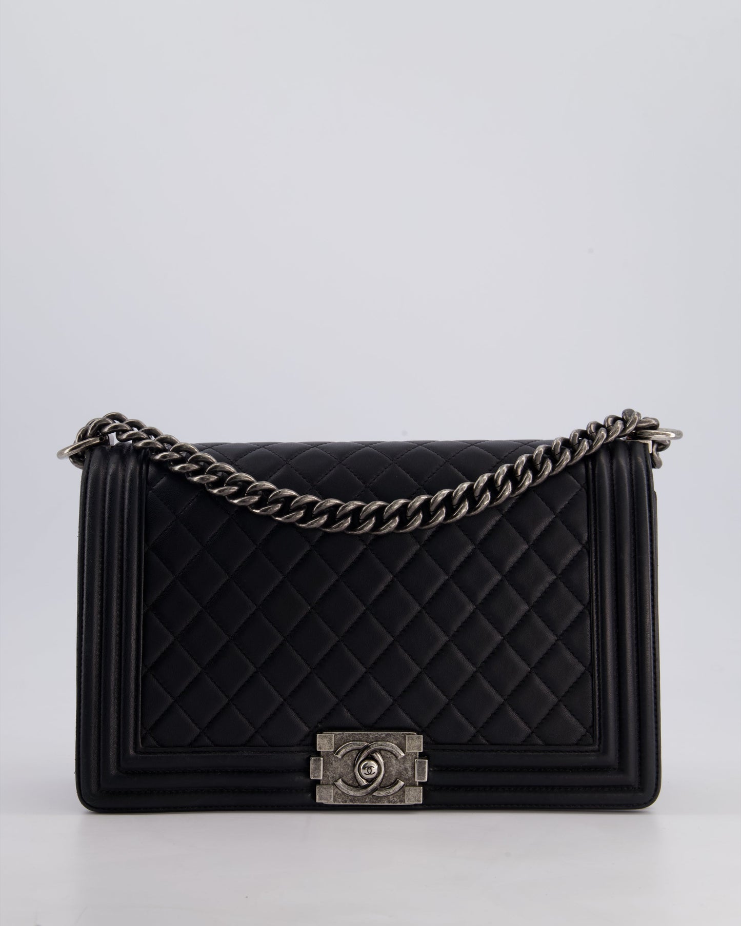 Chanel Black Medium Boy Bag in Lambskin Leather with Ruthenium Hardware