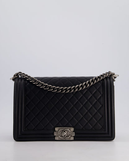 Chanel Black Medium Boy Bag in Lambskin Leather with Ruthenium Hardware