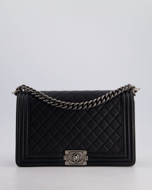 Chanel Black Medium Boy Bag in Lambskin Leather with Ruthenium Hardware