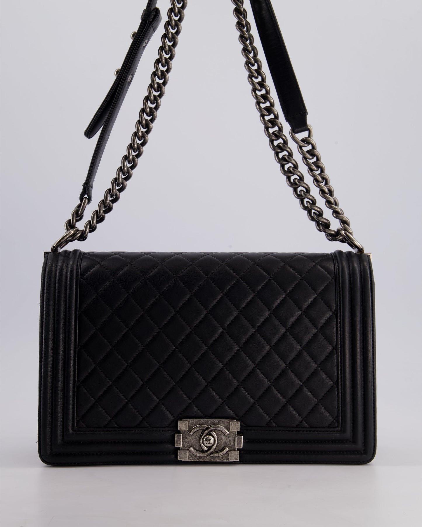 Chanel Black Medium Boy Bag in Lambskin Leather with Ruthenium Hardware