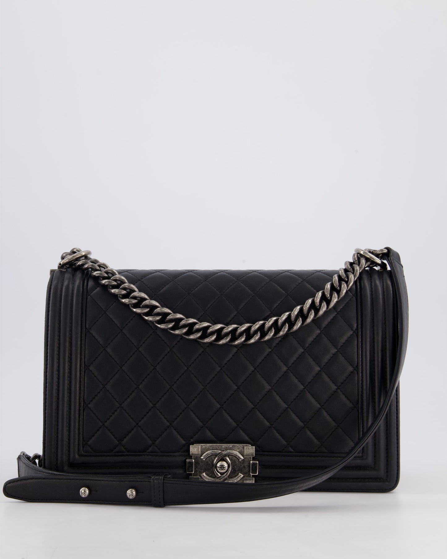 Chanel Black Medium Boy Bag in Lambskin Leather with Ruthenium Hardware