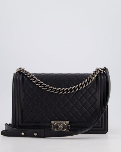 Chanel Black Medium Boy Bag in Lambskin Leather with Ruthenium Hardware