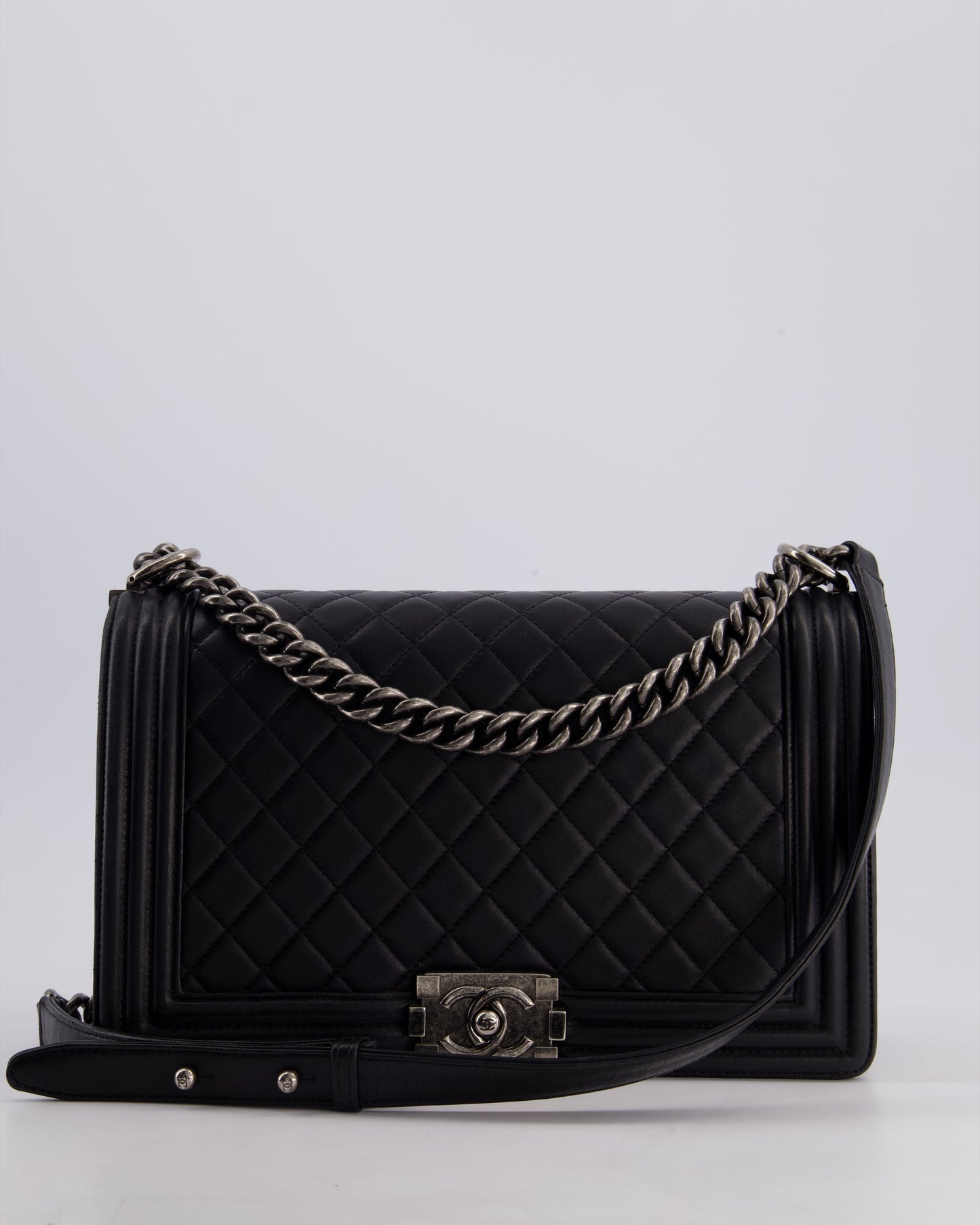 Chanel Black Medium Boy Bag in Lambskin Leather with Ruthenium Hardware