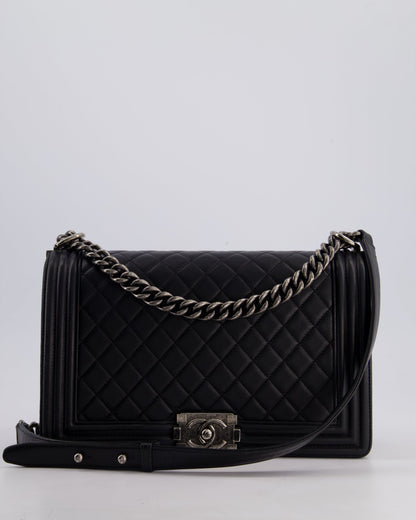 Chanel Black Medium Boy Bag in Lambskin Leather with Ruthenium Hardware