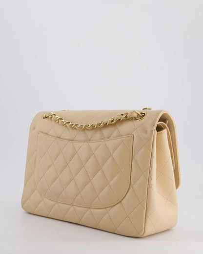 Chanel Beige Jumbo Classic Double Flap Bag in Caviar Leather with Gold Hardware