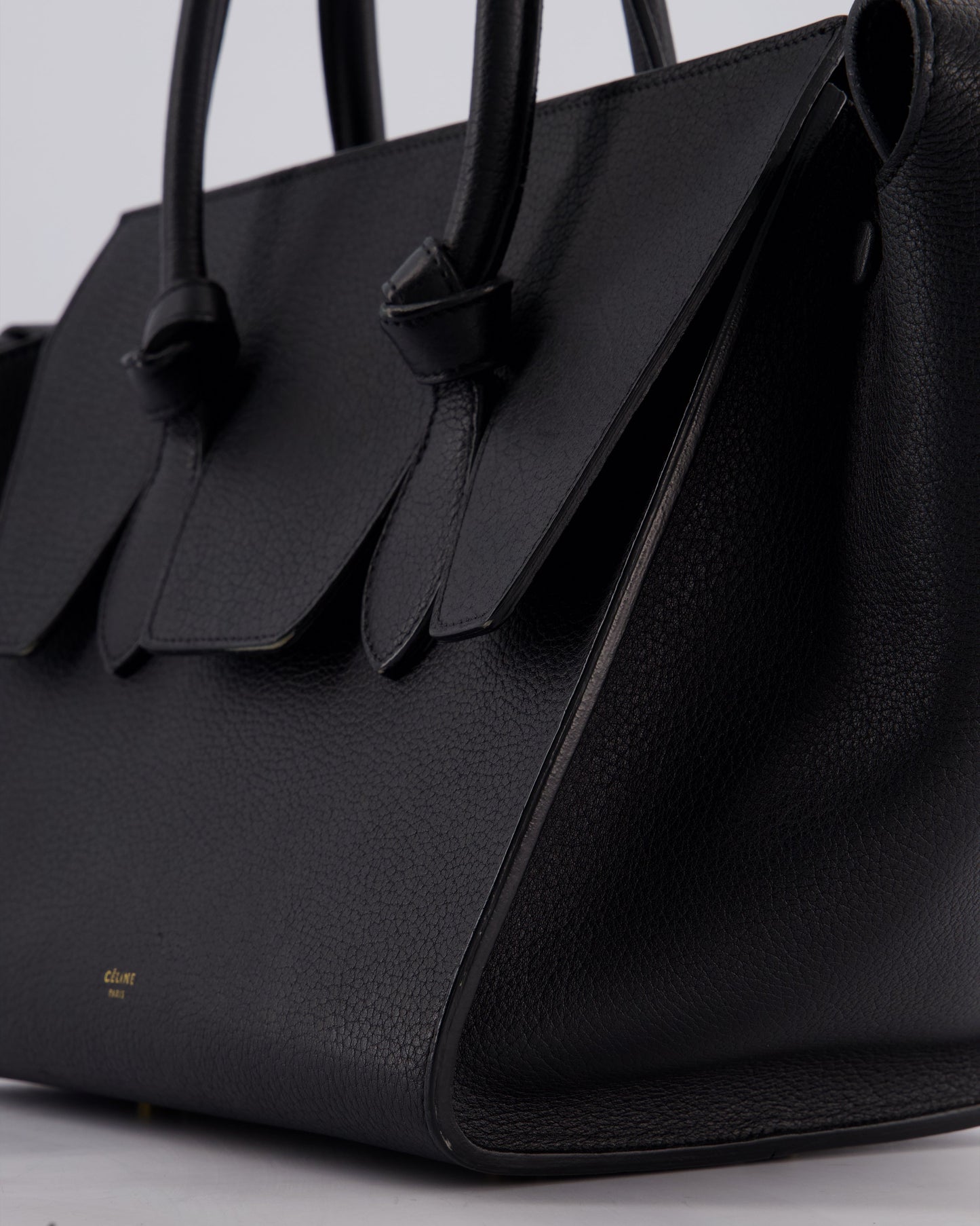 Celine Black Tie Knot Handbag in Grained Leather with Gold Hardware