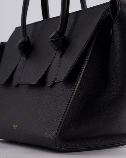 Celine Black Tie Knot Handbag in Grained Leather with Gold Hardware