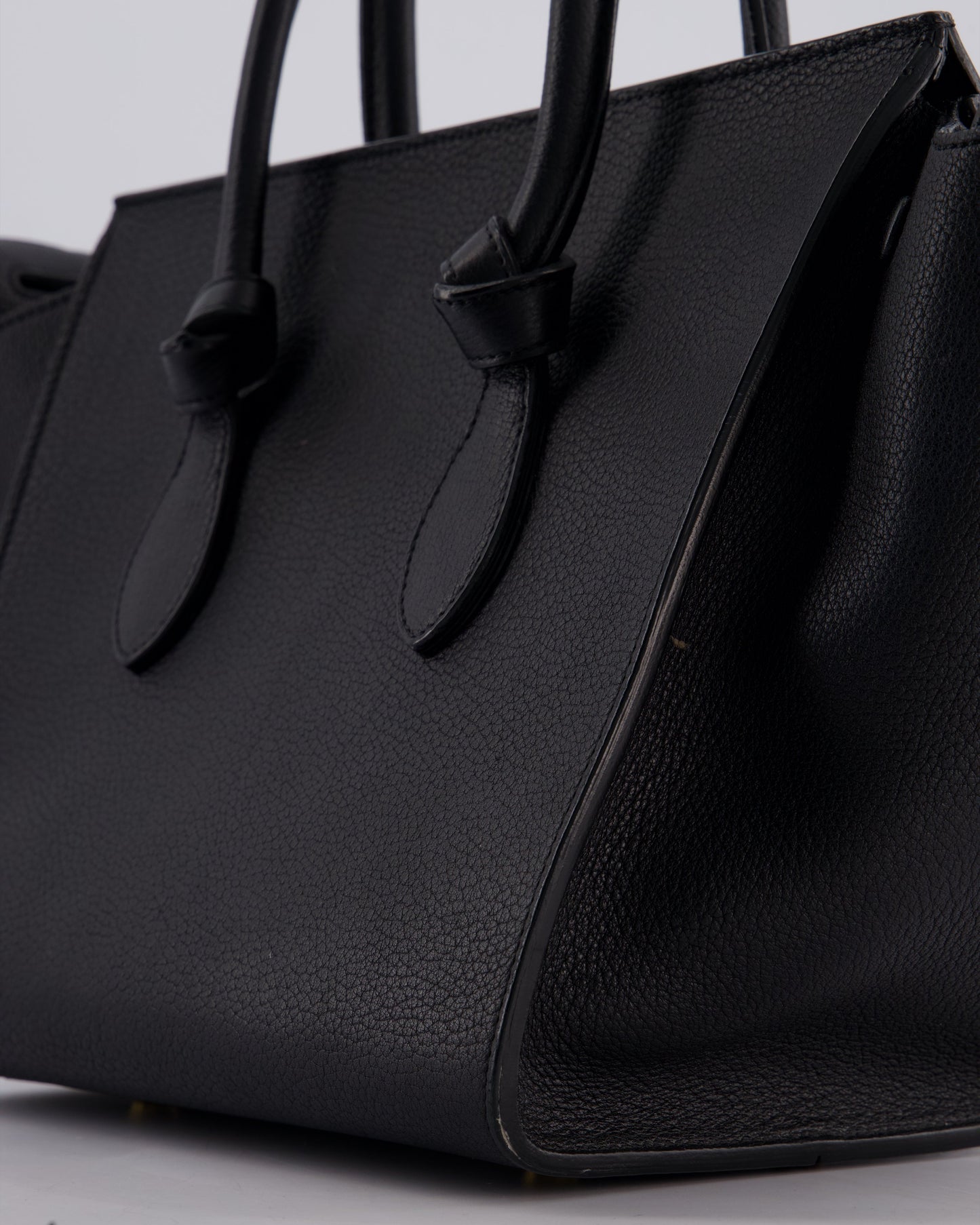 Celine Black Tie Knot Handbag in Grained Leather with Gold Hardware