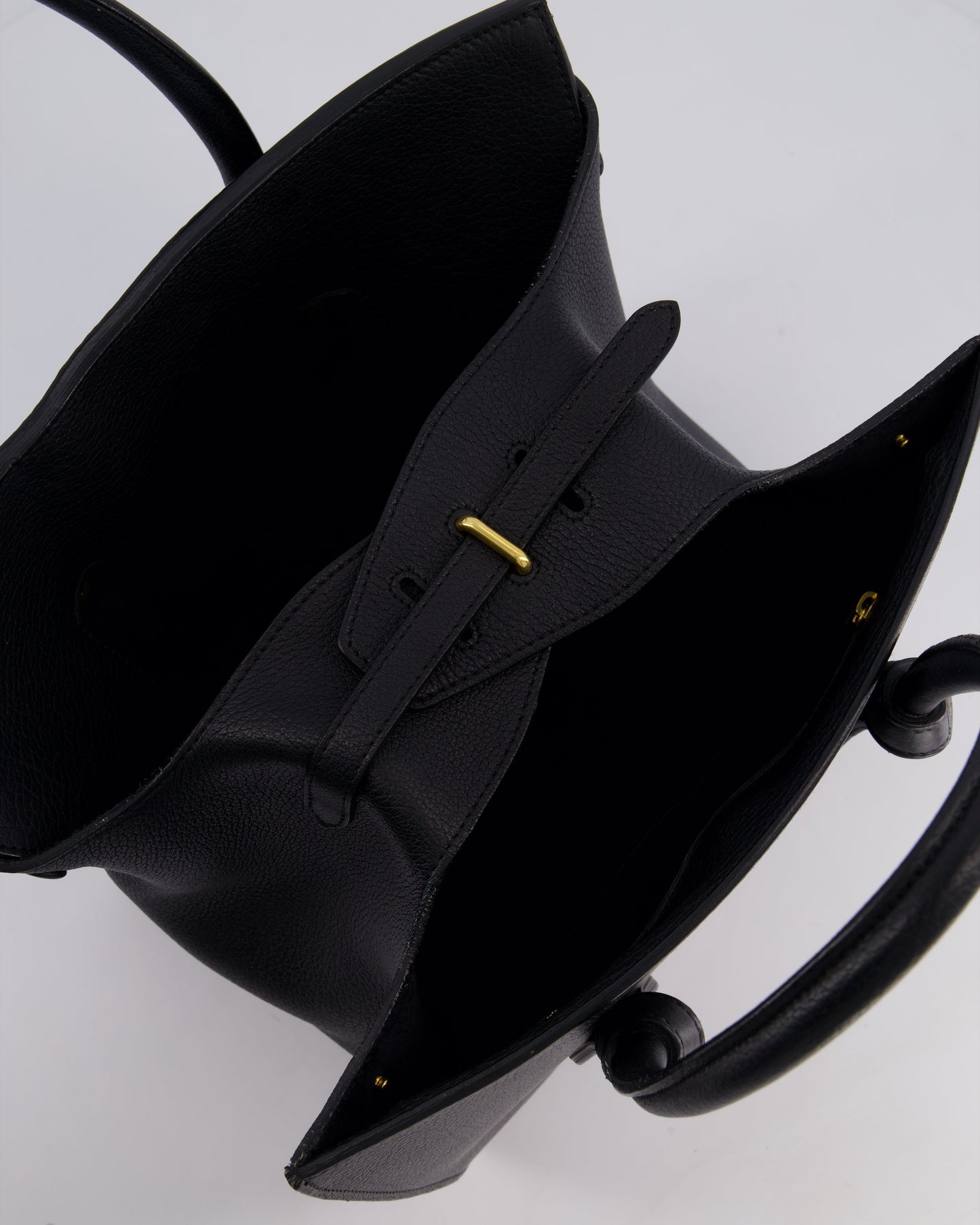 Celine Black Tie Knot Handbag in Grained Leather with Gold Hardware