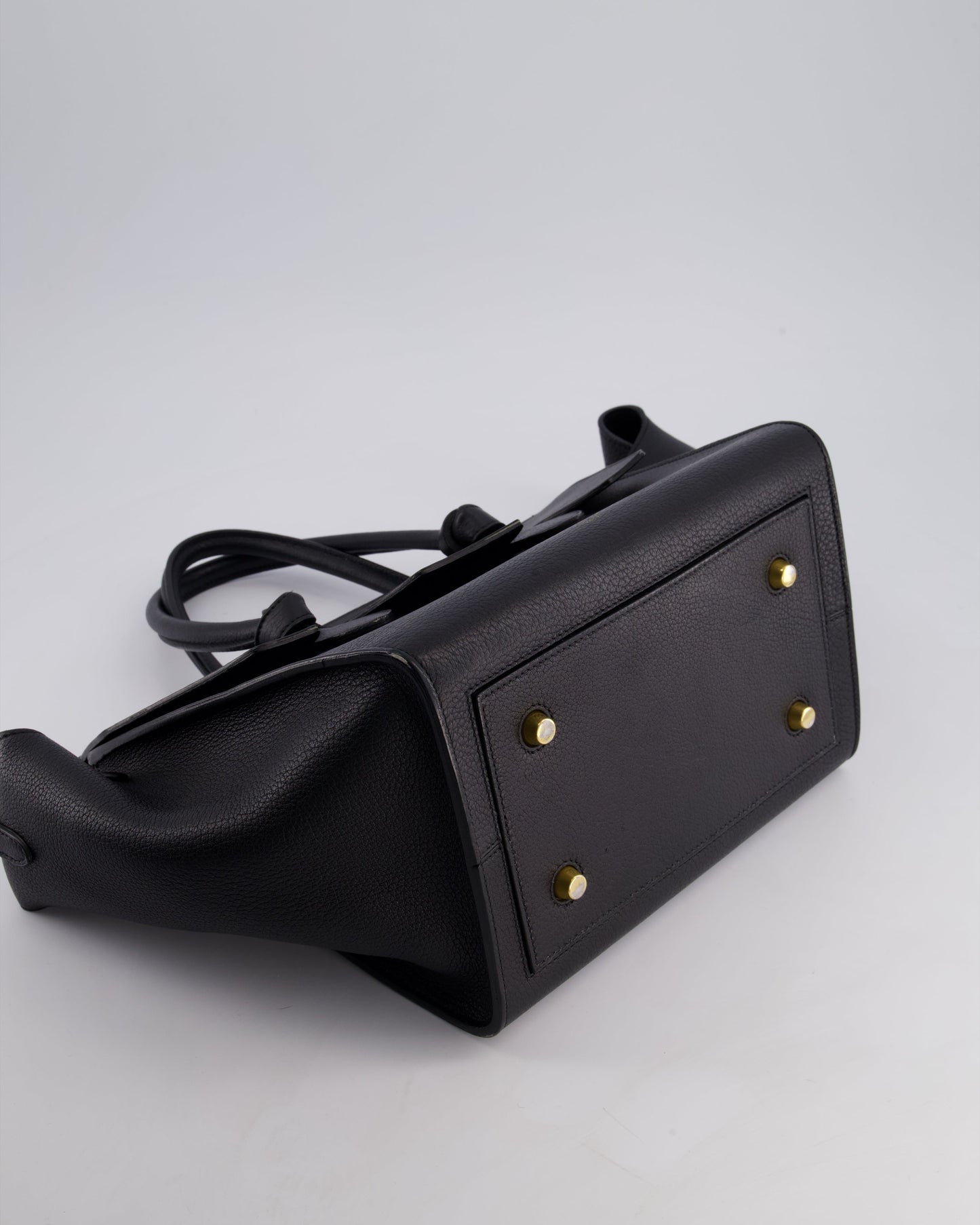 Celine Black Tie Knot Handbag in Grained Leather with Gold Hardware