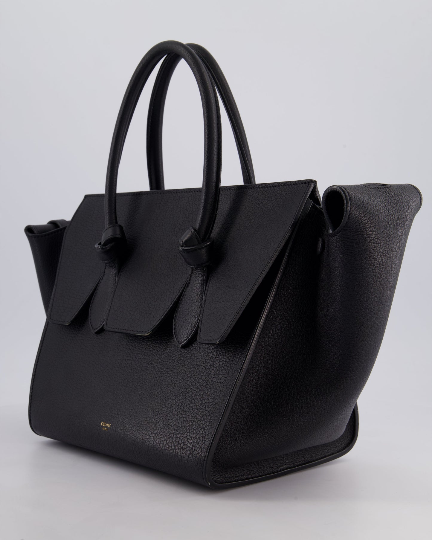 Celine Black Tie Knot Handbag in Grained Leather with Gold Hardware