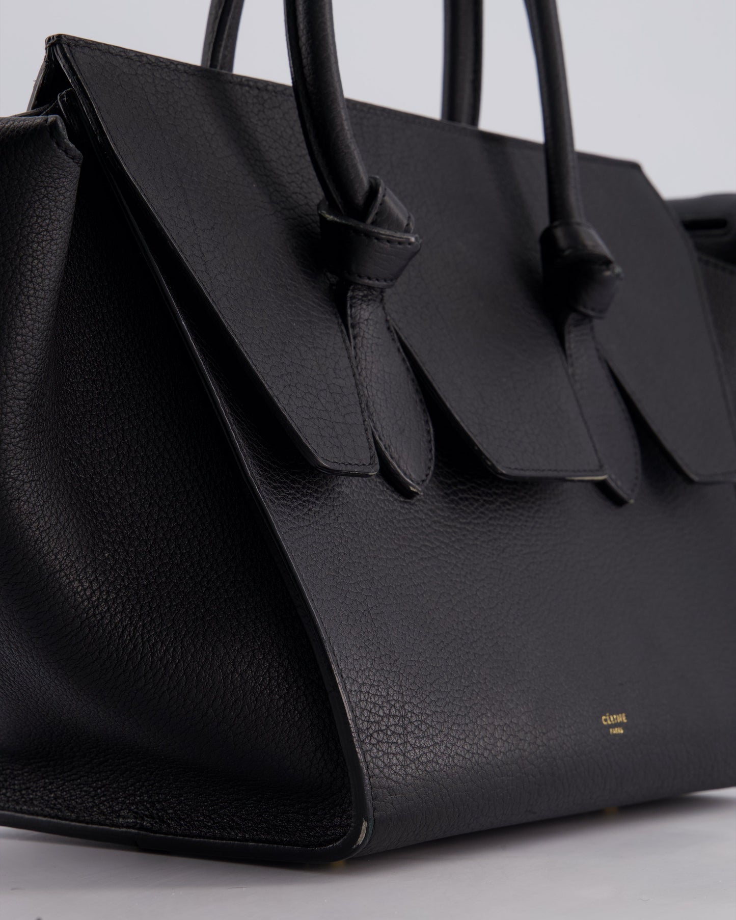 Celine Black Tie Knot Handbag in Grained Leather with Gold Hardware