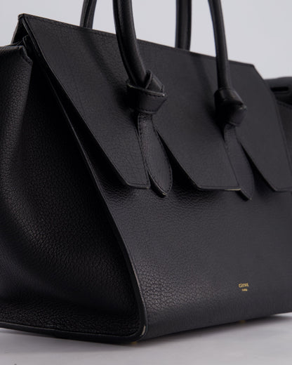 Celine Black Tie Knot Handbag in Grained Leather with Gold Hardware