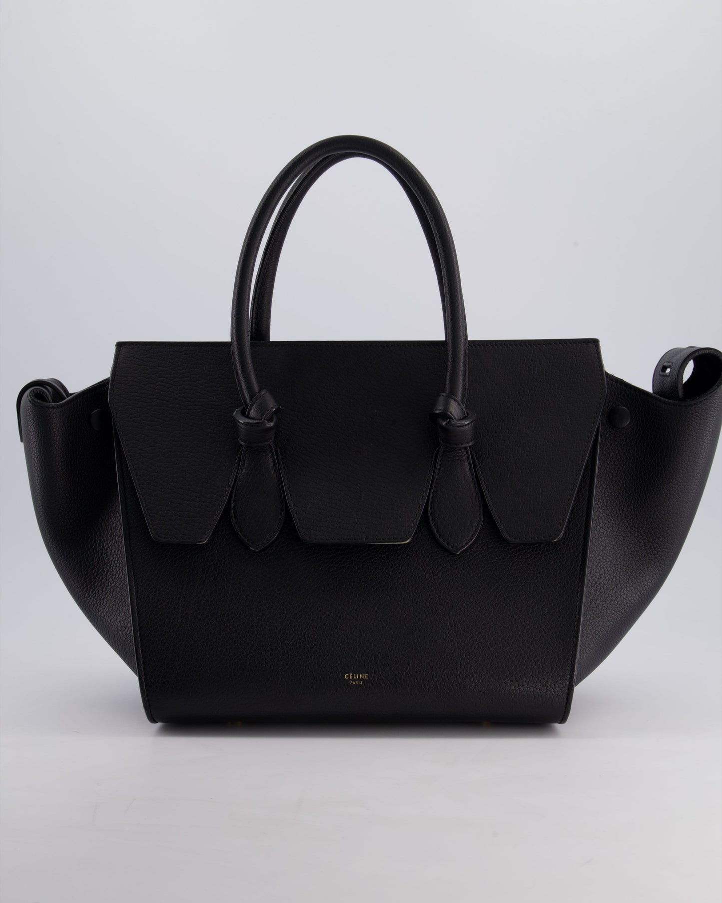 Celine Black Tie Knot Handbag in Grained Leather with Gold Hardware