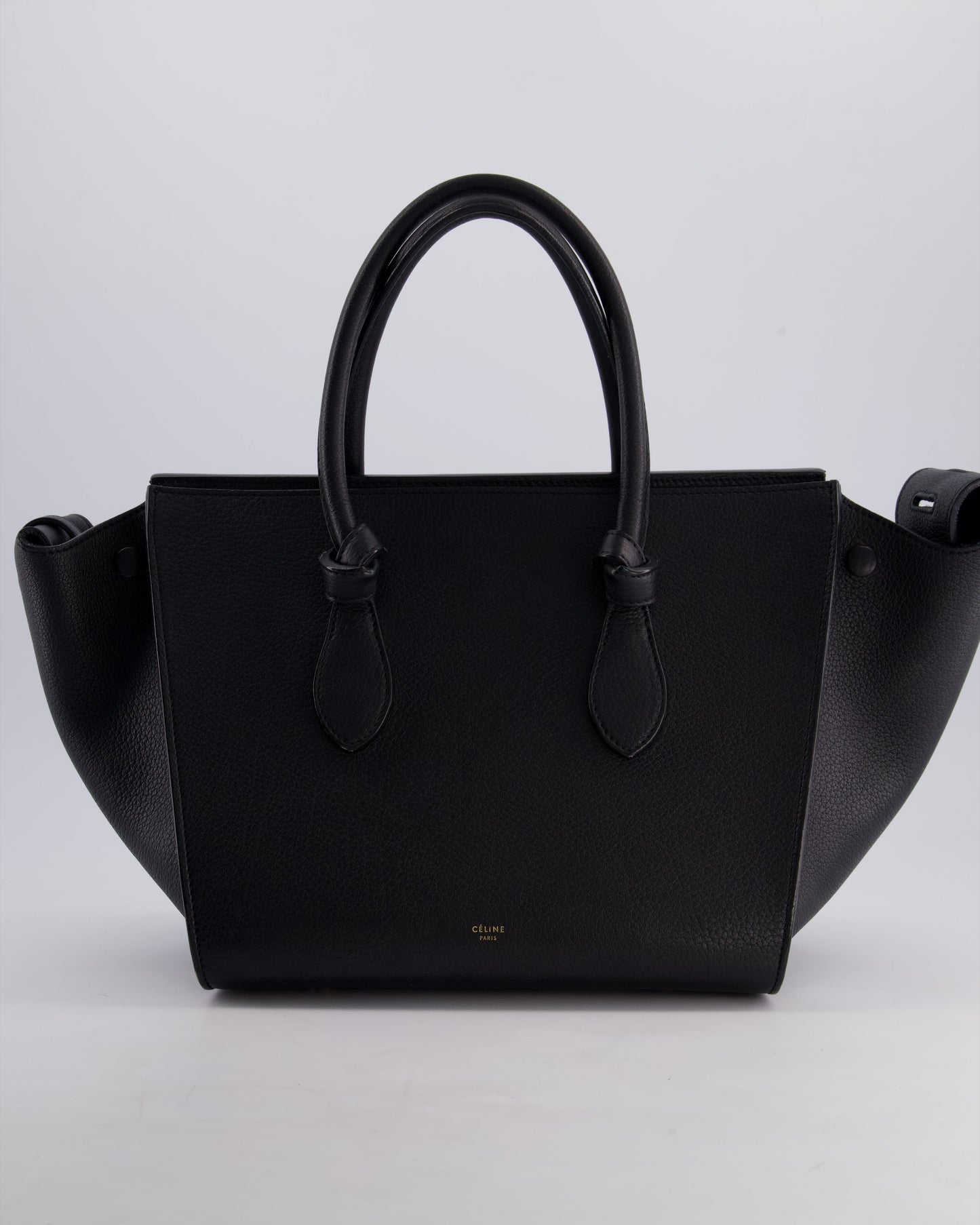 Celine Black Tie Knot Handbag in Grained Leather with Gold Hardware