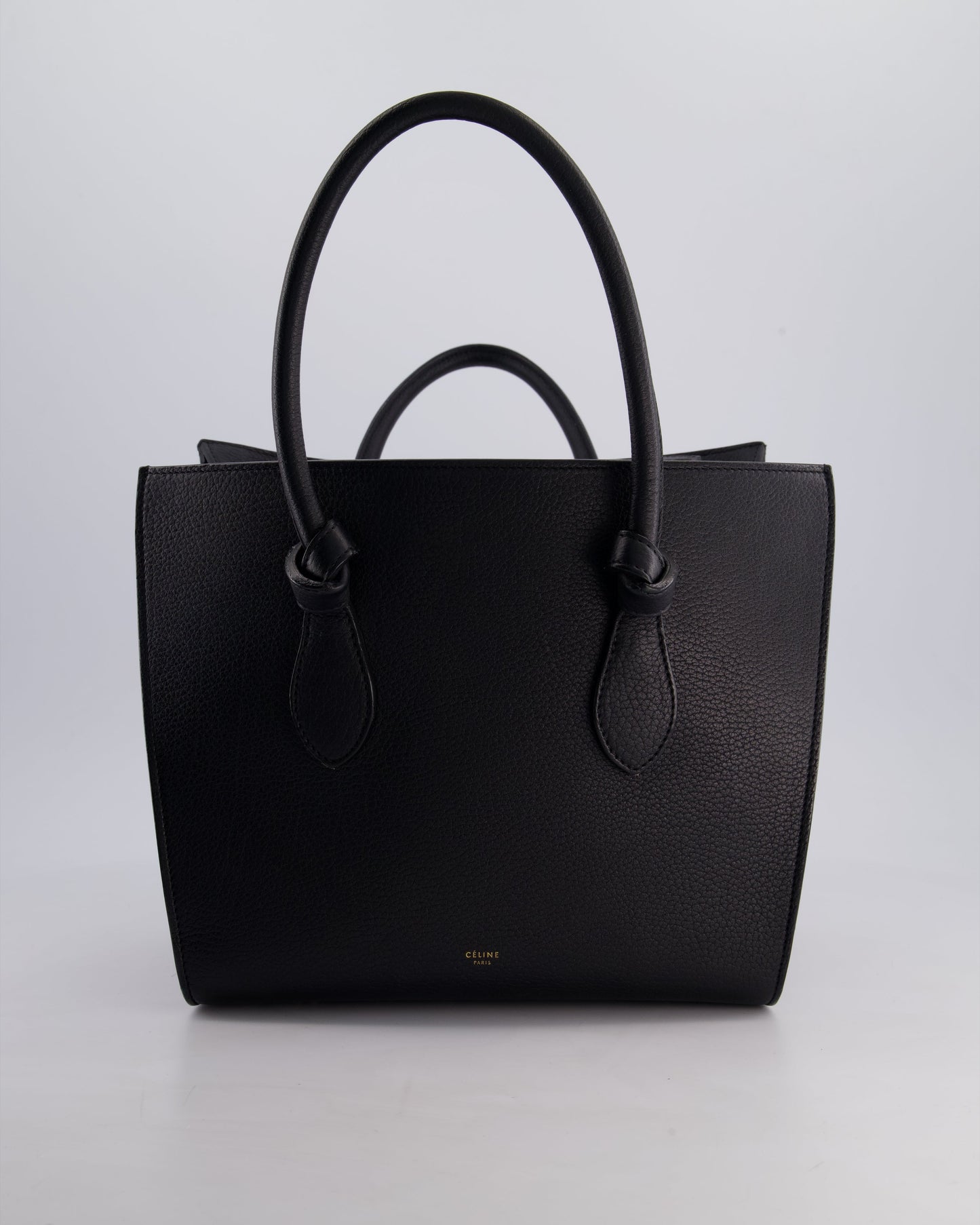Celine Black Tie Knot Handbag in Grained Leather with Gold Hardware