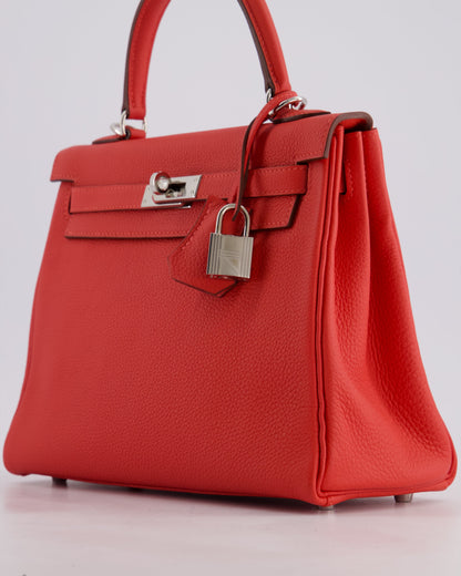 Hermès Kelly Bag 25cm Retourne in Rouge Vif Leather with Palladium Hardware