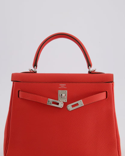 Hermès Kelly Bag 25cm Retourne in Rouge Vif Leather with Palladium Hardware