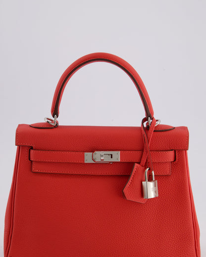 Hermès Kelly Bag 25cm Retourne in Rouge Vif Leather with Palladium Hardware