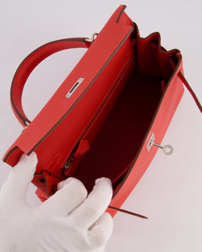 Hermès Kelly Bag 25cm Retourne in Rouge Vif Leather with Palladium Hardware