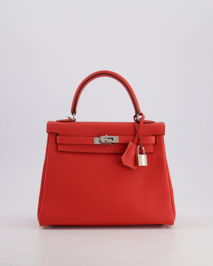 Hermès Kelly Bag 25cm Retourne in Rouge Vif Leather with Palladium Hardware