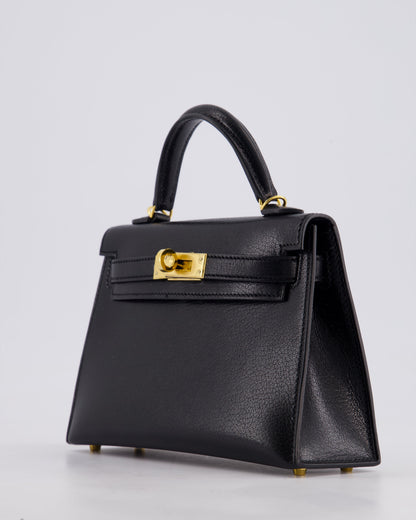 *HOT* Hermès Mini Kelly II 20cm Bag In Black Chèvre Chamkila Leather with Gold Hardware