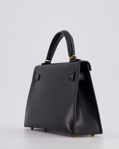 *HOT* Hermès Mini Kelly II 20cm Bag In Black Chèvre Chamkila Leather with Gold Hardware