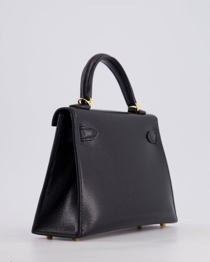 *HOT* Hermès Mini Kelly II 20cm Bag In Black Chèvre Chamkila Leather with Gold Hardware
