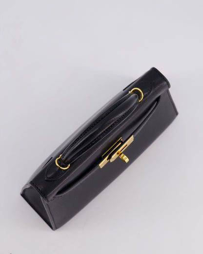 *HOT* Hermès Mini Kelly II 20cm Bag In Black Chèvre Chamkila Leather with Gold Hardware