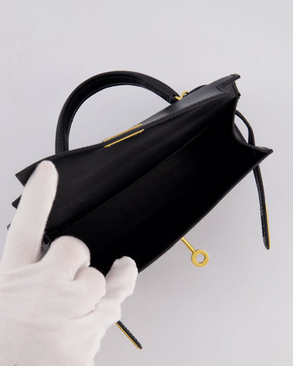*HOT* Hermès Mini Kelly II 20cm Bag In Black Chèvre Chamkila Leather with Gold Hardware