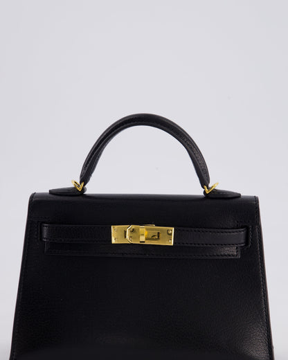 *HOT* Hermès Mini Kelly II 20cm Bag In Black Chèvre Chamkila Leather with Gold Hardware