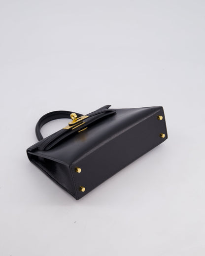 *HOT* Hermès Mini Kelly II 20cm Bag In Black Chèvre Chamkila Leather with Gold Hardware
