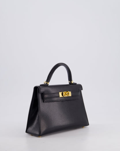 *HOT* Hermès Mini Kelly II 20cm Bag In Black Chèvre Chamkila Leather with Gold Hardware