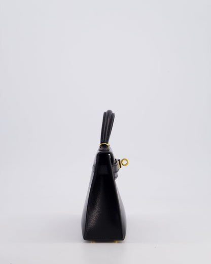 *HOT* Hermès Mini Kelly II 20cm Bag In Black Chèvre Chamkila Leather with Gold Hardware