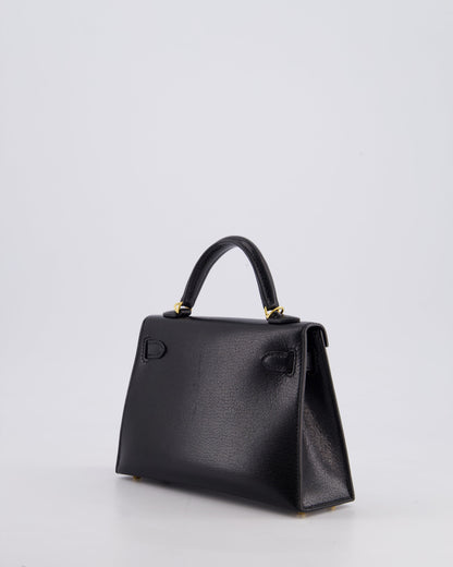 *HOT* Hermès Mini Kelly II 20cm Bag In Black Chèvre Chamkila Leather with Gold Hardware