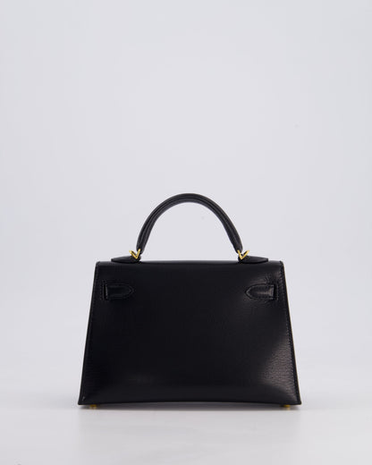 *HOT* Hermès Mini Kelly II 20cm Bag In Black Chèvre Chamkila Leather with Gold Hardware