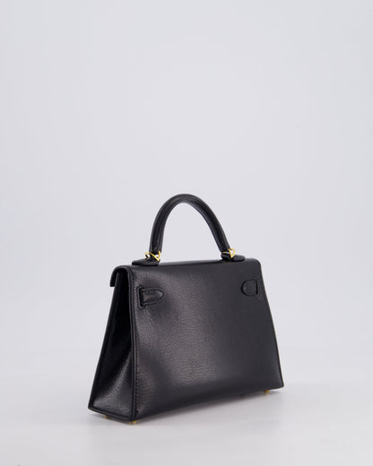 *HOT* Hermès Mini Kelly II 20cm Bag In Black Chèvre Chamkila Leather with Gold Hardware