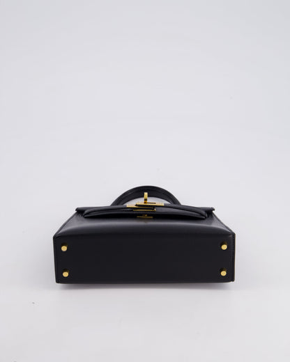 *HOT* Hermès Mini Kelly II 20cm Bag In Black Chèvre Chamkila Leather with Gold Hardware